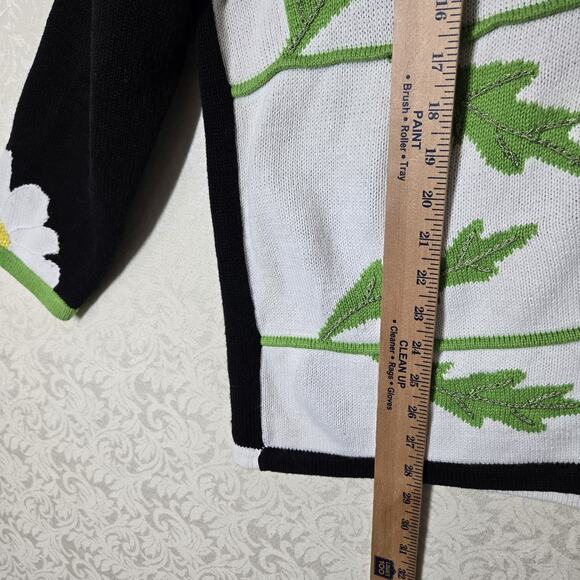 VTG Storybook Knits Cardigan Sweater sz 1X White Black Green Floral Colorblock - Picture 14 of 15